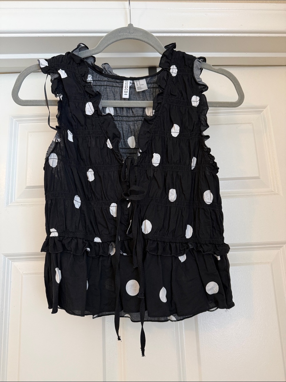 H&M Black Polka Dot Tie-Front Ruffle Camisole